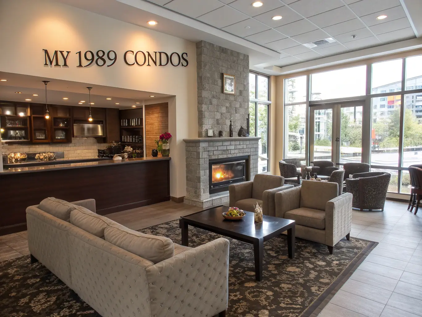 A photograph of Hanover Preston Hollow's elegant resident lounge, showcasing comfortable seating, a fireplace, and a sophisticated ambiance, perfect for socializing and relaxation.